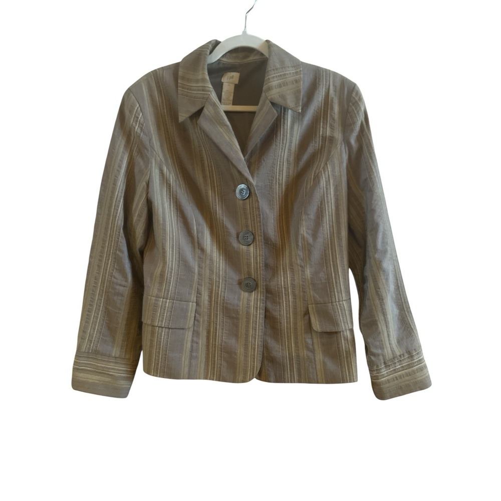 J‎ Jill Taupe Gold Stripe Jacket Woman's Size 14 Lined 3 Button Closure